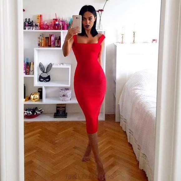 Herve Leger Dresses & Skirts - Herve Leger midi red bondage dress